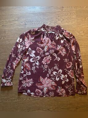 Violet & Claire Burgundy Floral Long-Sleeve Blouse